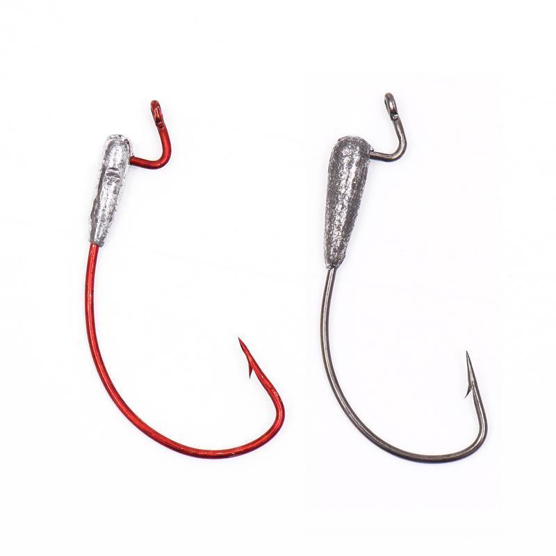 10Pcs Shank Weighted Crank Worm Fish Hook Red Silver Color Bass Fishing Hook-Weighted Hooks-Bargain Bait Box-10pcs Red-Bargain Bait Box