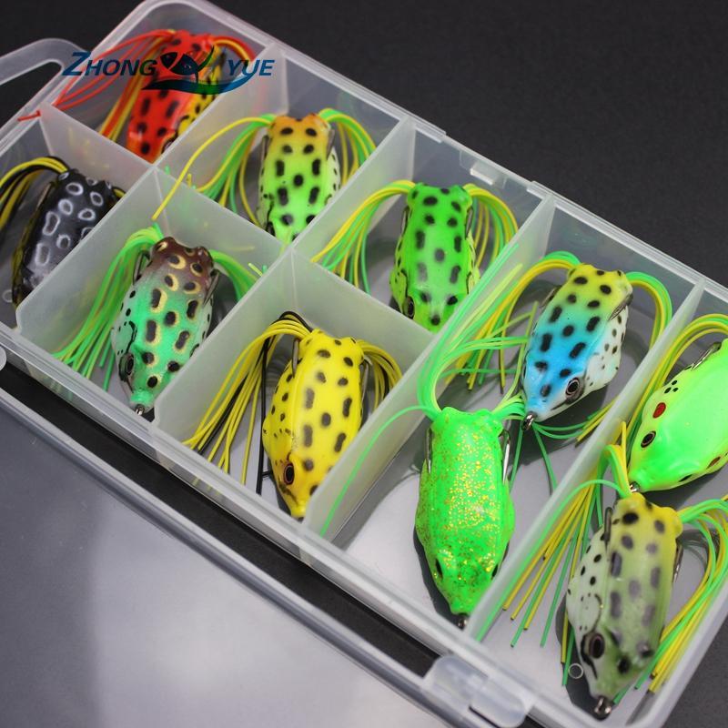 10Pcs 10Colors 5.5G 4Cm Topwater Frog Hollow Body Soft Fishing Bass Hooks-Soft Bait Kits-Bargain Bait Box-Bargain Bait Box