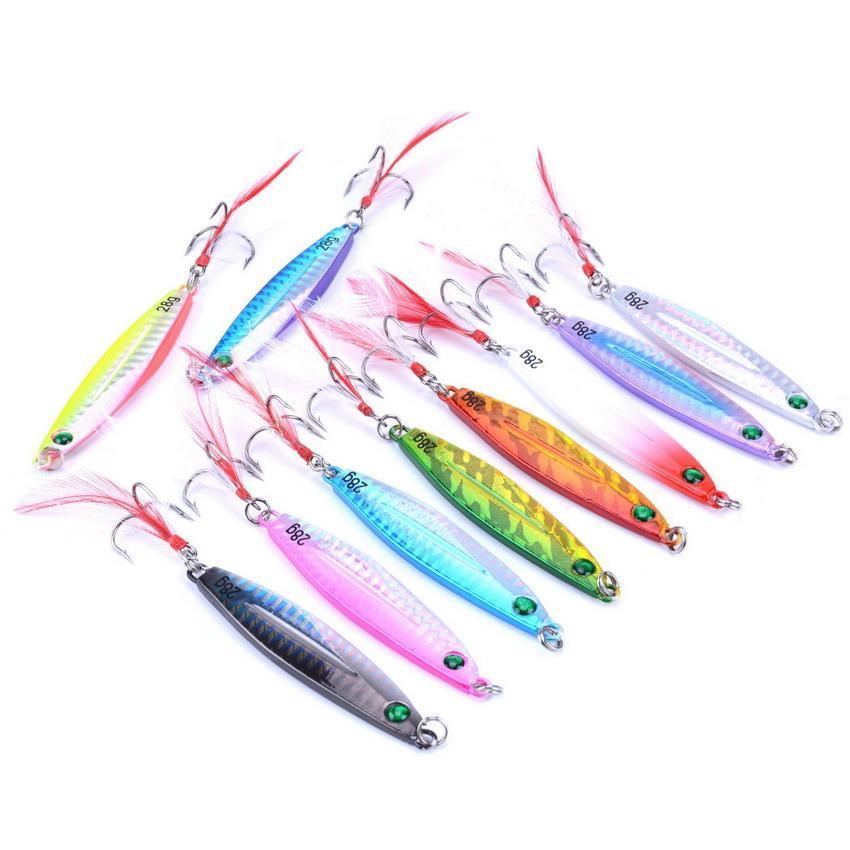 10Pcs 7G/21G/28G/40G Metal Jigging Lure With Red/Green Feather Hooks Fishing-Xiamen Smith Industry Co,. Ltd-7g FS0648ZH-Bargain Bait Box