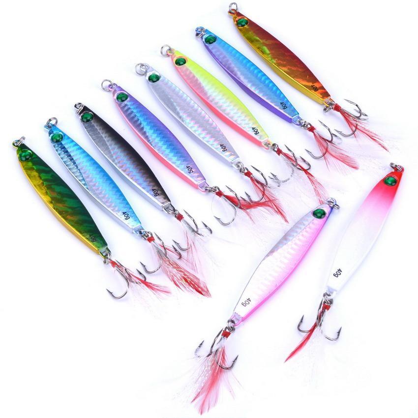 10Pcs 7G/21G/28G/40G Metal Jigging Lure With Red/Green Feather Hooks Fishing-Xiamen Smith Industry Co,. Ltd-7g FS0648ZH-Bargain Bait Box