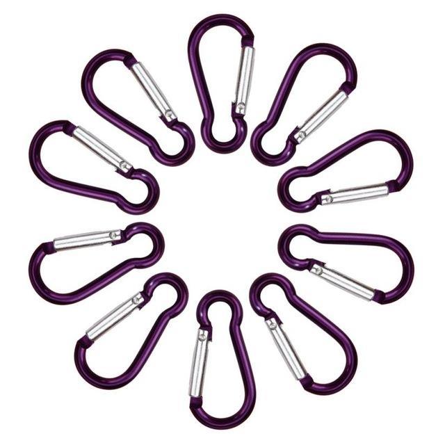 10Pcs Aluminum Alloy Carabiner Spring Snap Clip Hooks Keychain Climbing-Sad Fish Store-Purple-Bargain Bait Box
