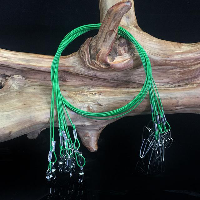 10Pcs/Lot 50Cm 150Lb Steel Wire Leader Connect With Swivel And Lock Snap-Fishing Leaders-Bargain Bait Box-Green-Bargain Bait Box