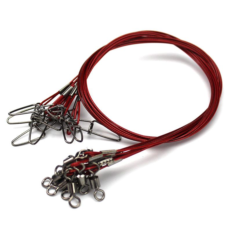 10Pcs/Lot 50Cm 150Lb Steel Wire Leader Connect With Swivel And Lock Snap-Fishing Leaders-Bargain Bait Box-Red-Bargain Bait Box