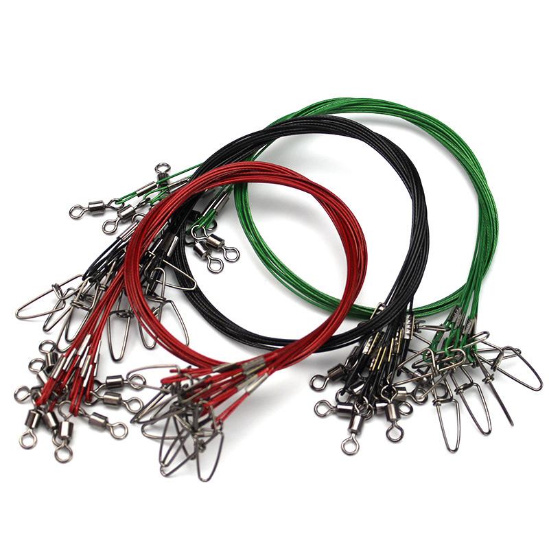 10Pcs/Lot 50Cm 150Lb Steel Wire Leader Connect With Swivel And Lock Snap-Fishing Leaders-Bargain Bait Box-Red-Bargain Bait Box