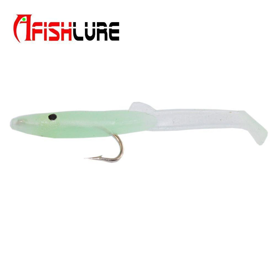 10Pcs/Lot Afishlure Soft Eel 55Mm Paddle Tail Eel Lure Texas Rig Sea Fishing-Afishlure Official Store-Luminous green-Bargain Bait Box