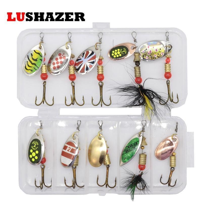 10Pcs/Lot Lushazer Fishing Spoon Lures Spinner Bait 2.5-4G Fishing Wobbler Metal-LUSHAZER Official Store-10pcs with box-Bargain Bait Box