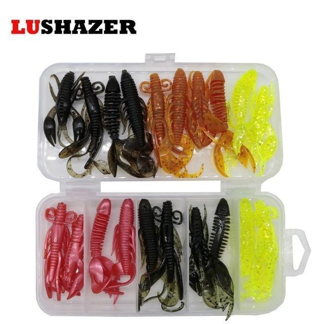 10Pcs/Lot Lushazer Fishing Spoon Lures Spinner Bait 2.5-4G Fishing Wobbler Metal-LUSHAZER Official Store-20pcs soft lures-Bargain Bait Box