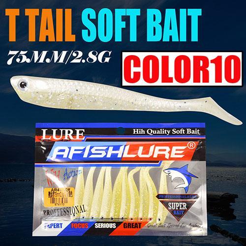 10Pcs/Lot Soft Bait Fish 75Mm 2.8G Fishing Tt Shad Silicone Bass Minnow Bait-Unrigged Plastic Swimbaits-Bargain Bait Box-Color10-Bargain Bait Box