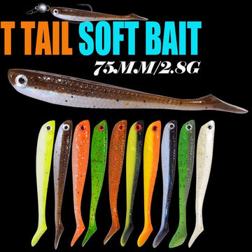10Pcs/Lot Soft Bait Fish 75Mm 2.8G Fishing Tt Shad Silicone Bass Minnow Bait-Unrigged Plastic Swimbaits-Bargain Bait Box-Color1-Bargain Bait Box