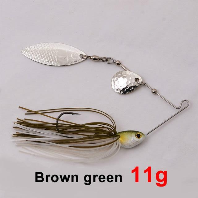 11/16G Metal Spinnerbait Rubber Jig Spoon Copper Hard Baits Artificial Baits-FJORD Fishing Store-brown green 11g-Bargain Bait Box
