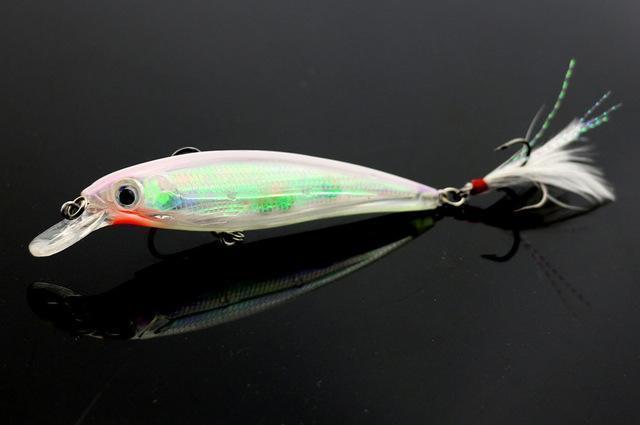 11Cm 14G Hard Plastic Minnow Lure With Feather Artificial Fishing Lures 3D-FIZZ Official Store-2-Bargain Bait Box