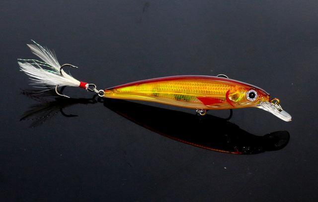 11Cm 14G Hard Plastic Minnow Lure With Feather Artificial Fishing Lures 3D-FIZZ Official Store-3-Bargain Bait Box