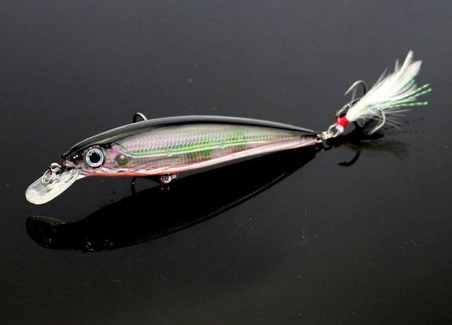 11Cm 14G Hard Plastic Minnow Lure With Feather Artificial Fishing Lures 3D-FIZZ Official Store-4-Bargain Bait Box