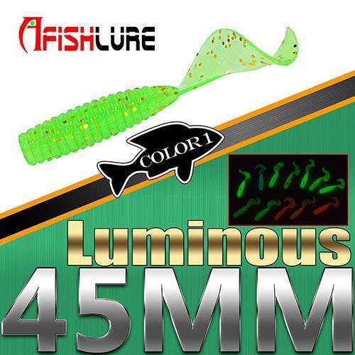 12Pcs/Lot Fishing Noctilucous Worm 45Mm 1.2G Luminous Twisted Tail Plastic-Worms & Grubs-Bargain Bait Box-COLOR1-Bargain Bait Box