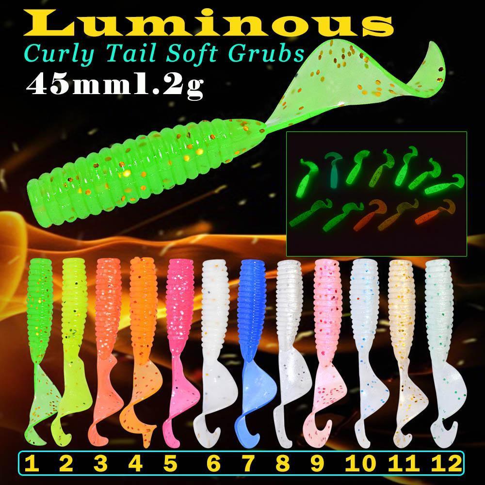 12Pcs/Lot Fishing Noctilucous Worm 45Mm 1.2G Luminous Twisted Tail Plastic-Worms & Grubs-Bargain Bait Box-COLOR1-Bargain Bait Box