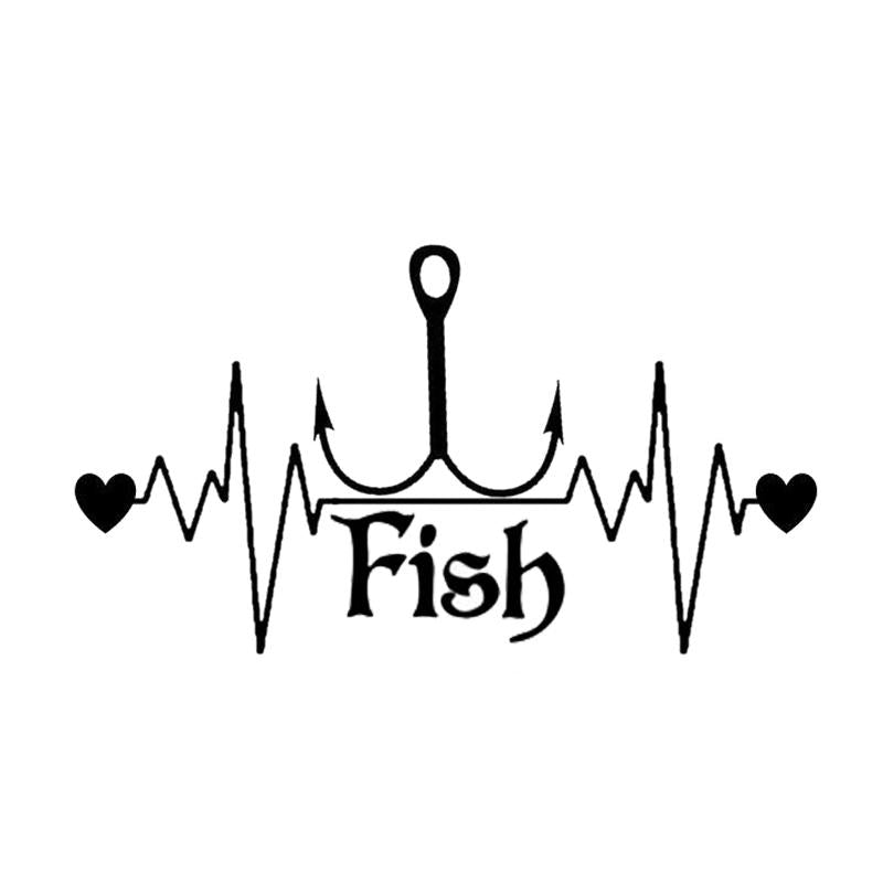 13.6Cm*7.5Cm Fishing Hook Heartbeat Lifeline Stickers Decals Motorcycl –  Bargain Bait Box