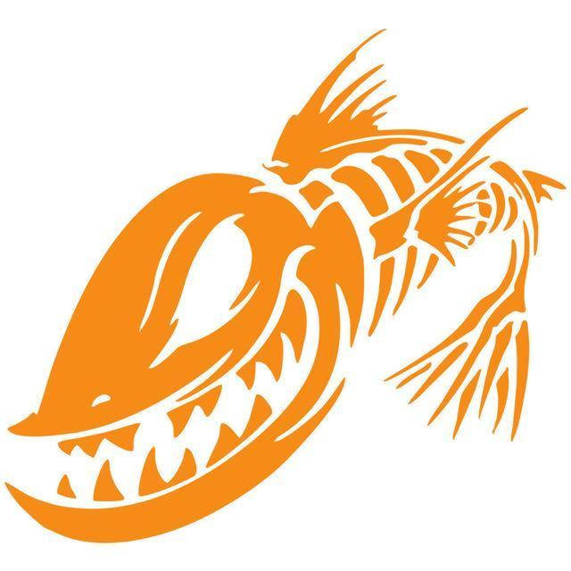 15.2*13.9Cm Fish Skeleton Skull Car Stickers Fishing Monster Vinyl Decal For-Fishing Decals-Bargain Bait Box-Orange-Bargain Bait Box