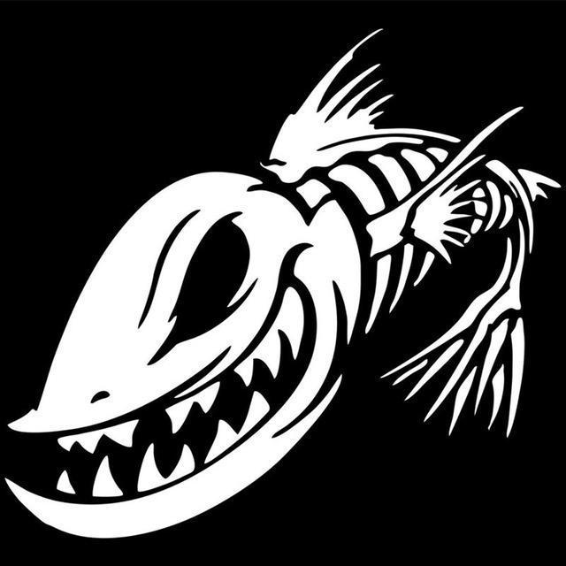 15.2*13.9Cm Fish Skeleton Skull Car Stickers Fishing Monster Vinyl Decal For-Fishing Decals-Bargain Bait Box-White-Bargain Bait Box
