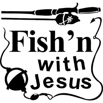 15.2Cm*14.5Cm Fishing With Jesus Christ Christian Car Sticker Vinyl Decal-Fishing Decals-Bargain Bait Box-Black-Bargain Bait Box