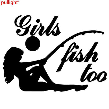15Cm*11Cm Girls Fish Too Decal Hunting Fishing Sticker Car Styling Car-Fishing Decals-Bargain Bait Box-Black-Bargain Bait Box