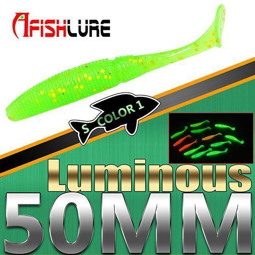 15Pcs/Lot Luminous Paddle Tail Soft Grubs 1G 50Mm Glow In Dark T Tail Lure Jig-A Fish Lure Wholesaler-Color1 Luminous-Bargain Bait Box
