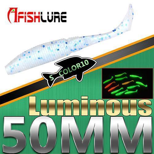 15Pcs/Lot Luminous Paddle Tail Soft Grubs 1G 50Mm Glow In Dark T Tail Lure Jig-A Fish Lure Wholesaler-Color10 Luminous-Bargain Bait Box