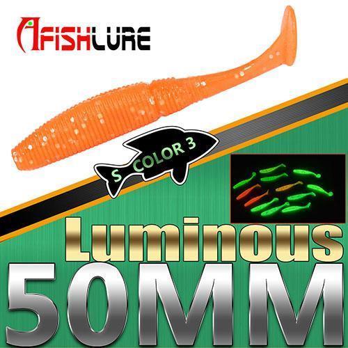 15Pcs/Lot Luminous Paddle Tail Soft Grubs 1G 50Mm Glow In Dark T Tail Lure Jig-A Fish Lure Wholesaler-Color3 Luminous-Bargain Bait Box