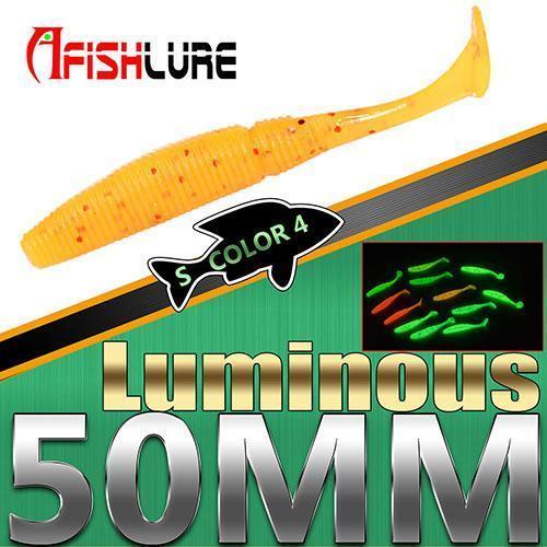 15Pcs/Lot Luminous Paddle Tail Soft Grubs 1G 50Mm Glow In Dark T Tail Lure Jig-A Fish Lure Wholesaler-Color4 Luminous-Bargain Bait Box