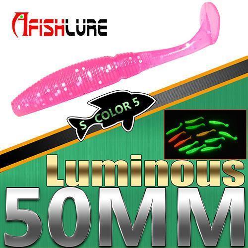 15Pcs/Lot Luminous Paddle Tail Soft Grubs 1G 50Mm Glow In Dark T Tail Lure Jig-A Fish Lure Wholesaler-Color5 Luminous-Bargain Bait Box