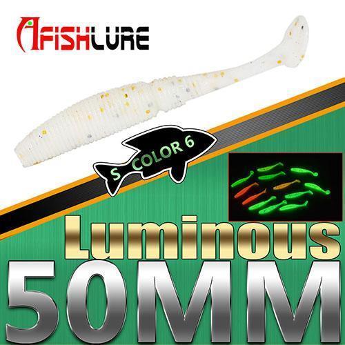 15Pcs/Lot Luminous Paddle Tail Soft Grubs 1G 50Mm Glow In Dark T Tail Lure Jig-A Fish Lure Wholesaler-Color6 Luminous-Bargain Bait Box