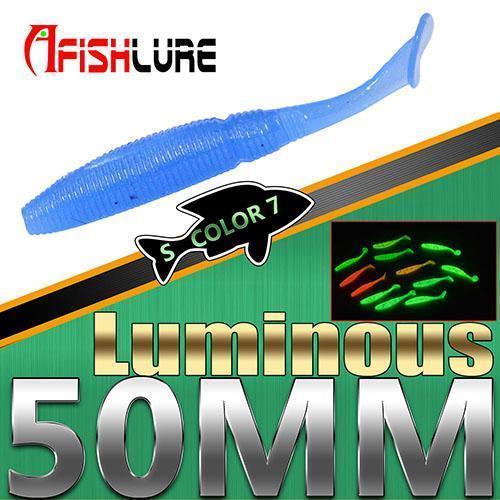 15Pcs/Lot Luminous Paddle Tail Soft Grubs 1G 50Mm Glow In Dark T Tail Lure Jig-A Fish Lure Wholesaler-Color7 Luminous-Bargain Bait Box