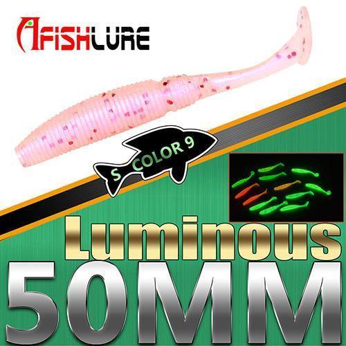 15Pcs/Lot Luminous Paddle Tail Soft Grubs 1G 50Mm Glow In Dark T Tail Lure Jig-A Fish Lure Wholesaler-Color9 Luminous-Bargain Bait Box