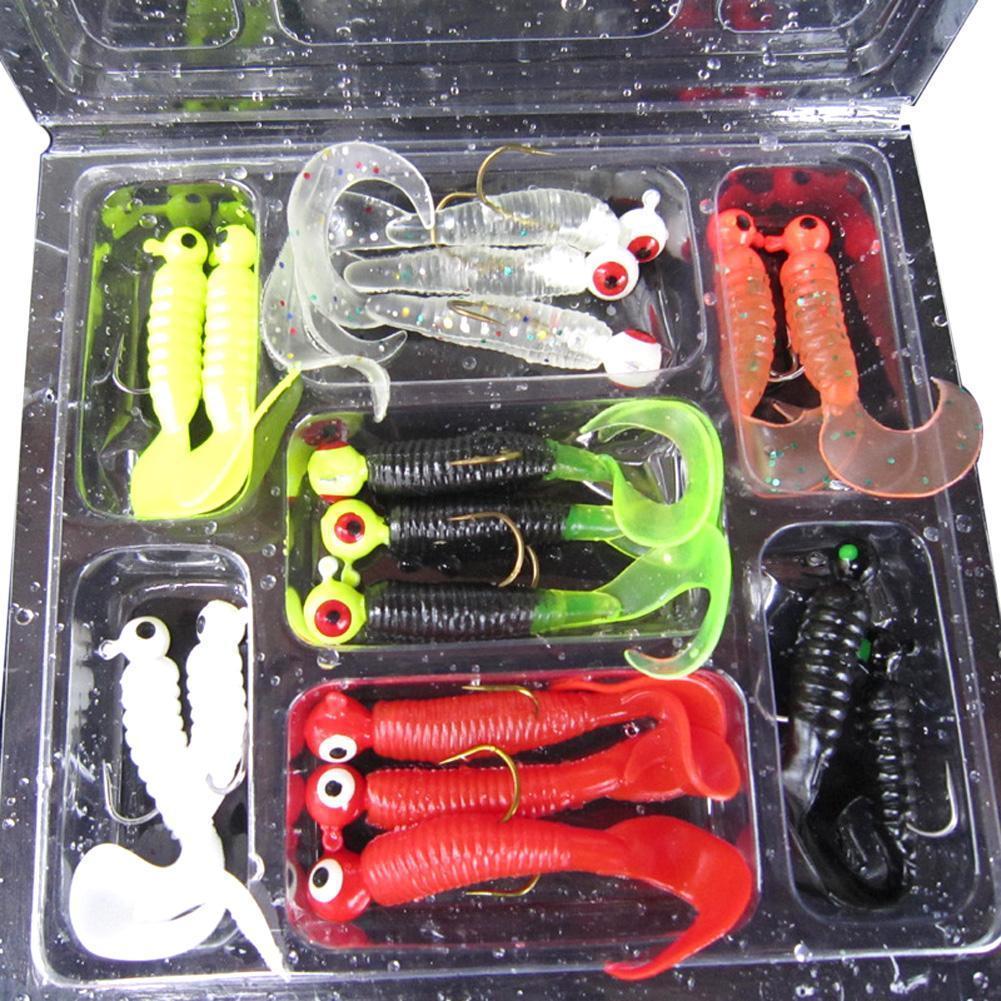 17Pcs/Set Mini Soft Fishing Lure Lead Jig Head Hook Grub Worm Soft Baits Shads-Sportworld Store-Bargain Bait Box