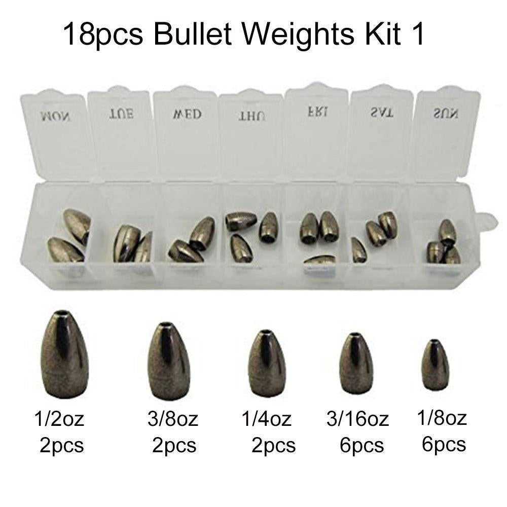 18Pcs Silver Color 100% Tungsten Bullet Fishing Sinker For Texas Rig Plastic-Bullet Weights-Bargain Bait Box-Bargain Bait Box