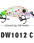 1Pc Crank Lures 12 Colors Fishing Lures 4.7Cm-1.9"/3.3G-0.12Oz Fishing Tackle-RUProberos Store-DW1012C-Bargain Bait Box