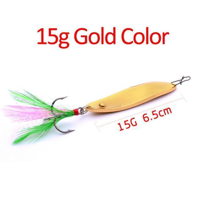1Pc Fishing Lure Gold/Silver Color Spoon Lures 4#/6# Hook Fishing Tackle-TOPBASS Store-Gold 15g-Bargain Bait Box