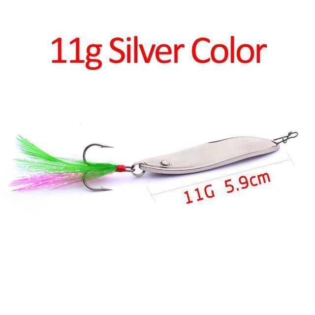 1Pc Fishing Lure Gold/Silver Color Spoon Lures 4#/6# Hook Fishing Tackle-TOPBASS Store-Silver 11g-Bargain Bait Box