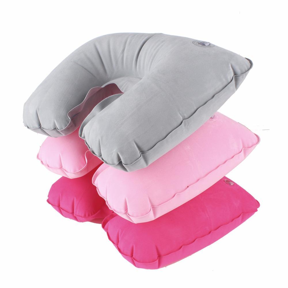 1Pc U Shape Neck Rest Air Inflatable Pillow Outdoor Tool Plane Camping Train-eGeek-gray-Bargain Bait Box