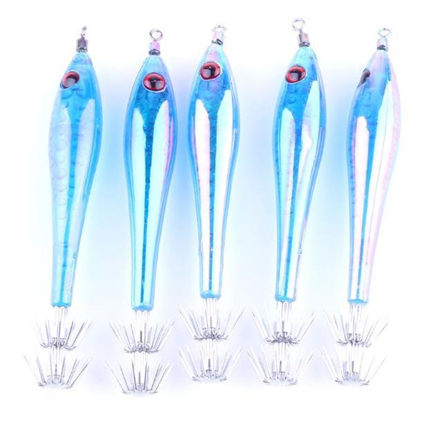 1Pcs 3D Eyes Luminous Light Wood Shrimp Lure 9Cm 6G Squid Hook Bait For-Deep Sea Sporting Goods-Blue-Bargain Bait Box