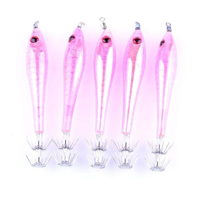 1Pcs 3D Eyes Luminous Light Wood Shrimp Lure 9Cm 6G Squid Hook Bait For-Deep Sea Sporting Goods-Pink-Bargain Bait Box