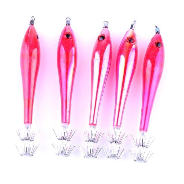 1Pcs 3D Eyes Luminous Light Wood Shrimp Lure 9Cm 6G Squid Hook Bait For-Deep Sea Sporting Goods-Rose Red-Bargain Bait Box