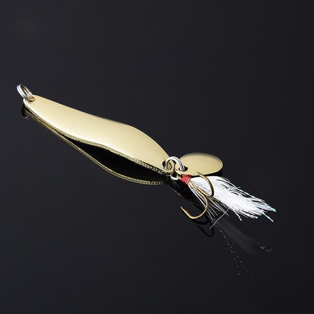 1Pcs Metal Sequins Fishing Lures Spoon Lure Hard Baits With Feather Treble-Ali Fishing Store-Gold 5g-Bargain Bait Box