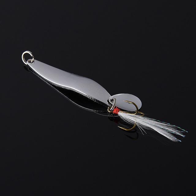 1Pcs Metal Sequins Fishing Lures Spoon Lure Hard Baits With Feather Treble-Ali Fishing Store-Silver 10g-Bargain Bait Box