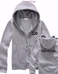 2 Colors Winter Daiwa Men Fishing Clothes Zipper Sweater Shirt Jacket-DAGAMA Fishing Store-Grey Long logo-S-Bargain Bait Box