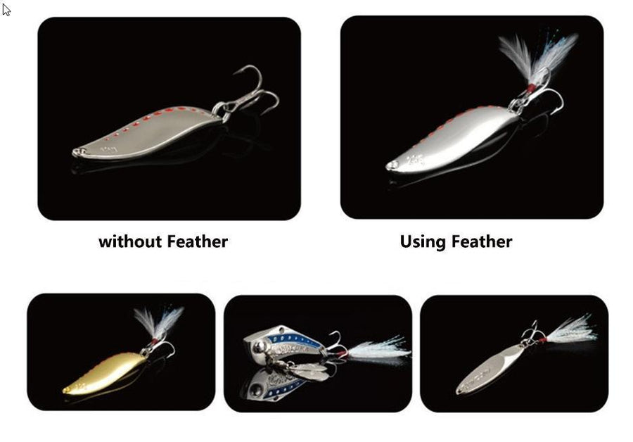 20 Pieces Plastic Wooden Soft Metal Fishing Lure Feather Spoon Bait Fishing-Rompin Fishing Tackle Store-Bargain Bait Box