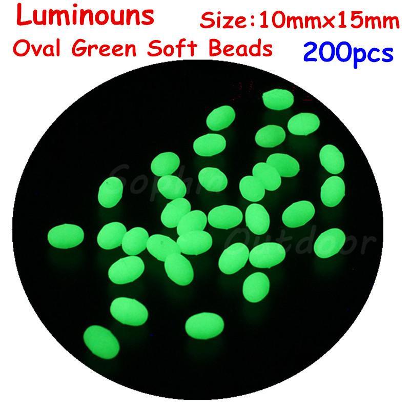 200Pcs 10 * 15 Mm Oval Premium Luminous Soft Fishing Beads Tackle Egg Glow Green-Glow Baits-Bargain Bait Box-Bargain Bait Box