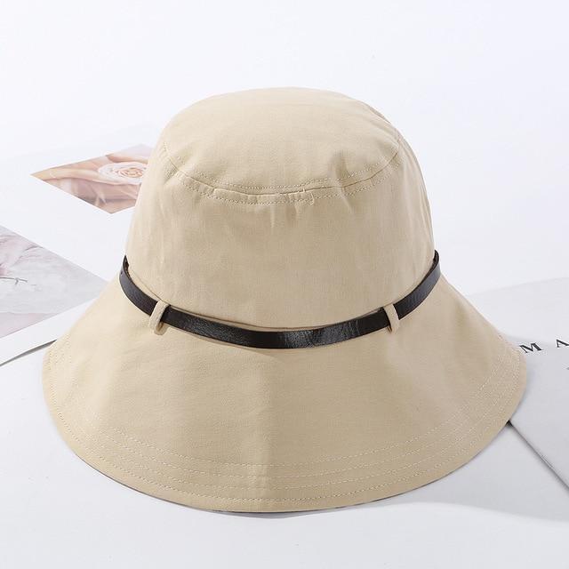 2020 Solid Color Belt Fashion Bucket Hats Women Outdoor Fishing Protection Cap-Women&#39;s Bucket Hats-High-end Accessory Store-beige-56-58cm-Bargain Bait Box
