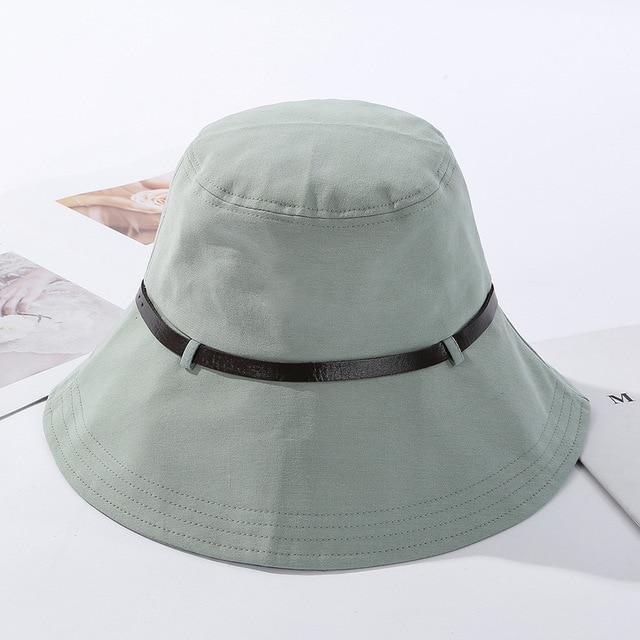 2020 Solid Color Belt Fashion Bucket Hats Women Outdoor Fishing Protection Cap-Women's Bucket Hats-High-end Accessory Store-Green-56-58cm-Bargain Bait Box