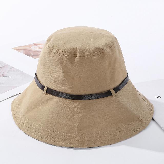 2020 Solid Color Belt Fashion Bucket Hats Women Outdoor Fishing Protection Cap-Women&#39;s Bucket Hats-High-end Accessory Store-khaki-56-58cm-Bargain Bait Box