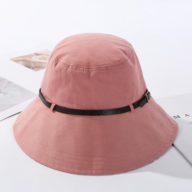 2020 Solid Color Belt Fashion Bucket Hats Women Outdoor Fishing Protection Cap-Women&#39;s Bucket Hats-High-end Accessory Store-pink-56-58cm-Bargain Bait Box